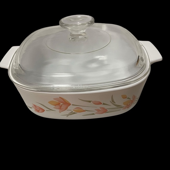 Corning Ware Peach Floral Glass Casserole Dish A-2 -B 2 Liter PYREX Lid - Picture 1 of 11